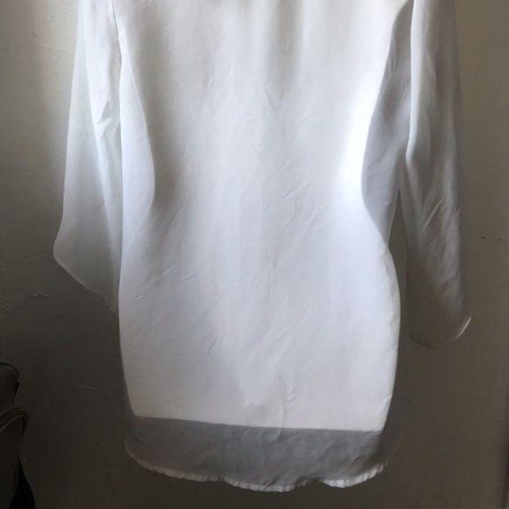 AB Studio Mesh Ruffle Sleeve Blouse White Small - Picture 5 of 6